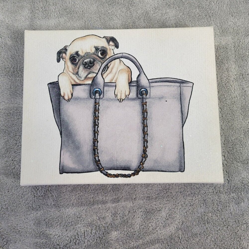 Pug Dog Art Print Purse Glitter Sparkle Canvas Wall Decor Hanging USA S58E
